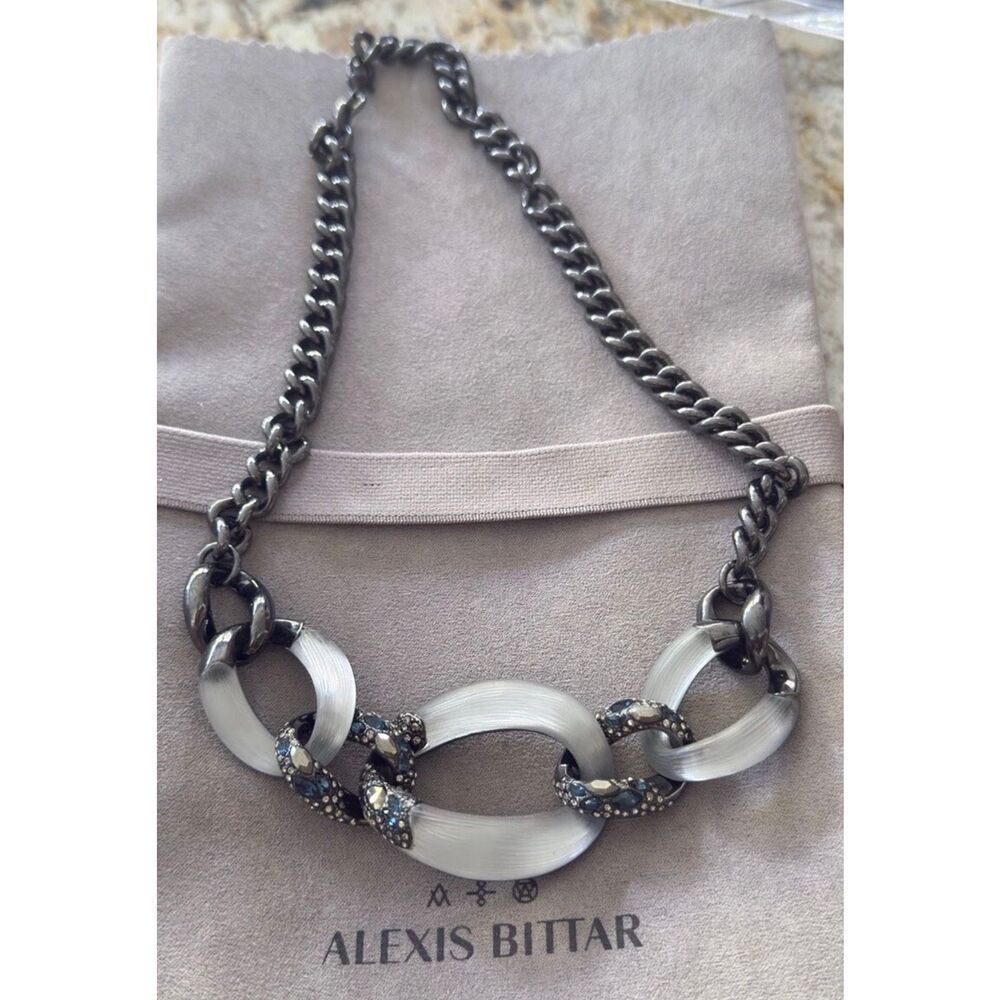 Alexis Bittar Lucite and Crystal Encrusted Link Statement Necklace